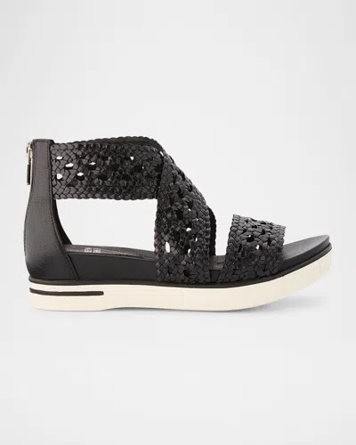 Eileen Fisher Sporty Woven Crisscross Wedge Sandals In Black