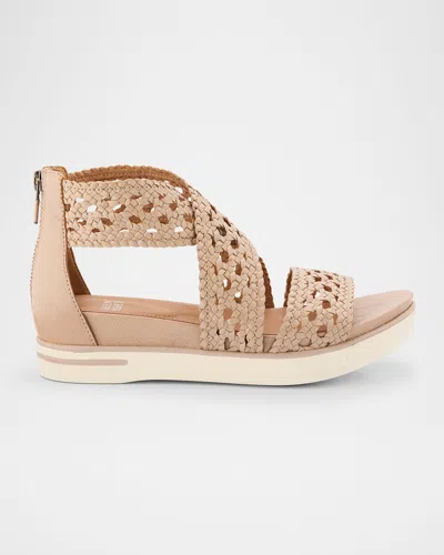 Eileen Fisher Sporty Woven Crisscross Wedge Sandals In Parchment