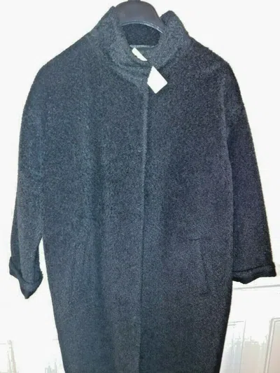 Pre-owned Eileen Fisher Stand Collar Allover Fuzzy Texture Coat Black Size M