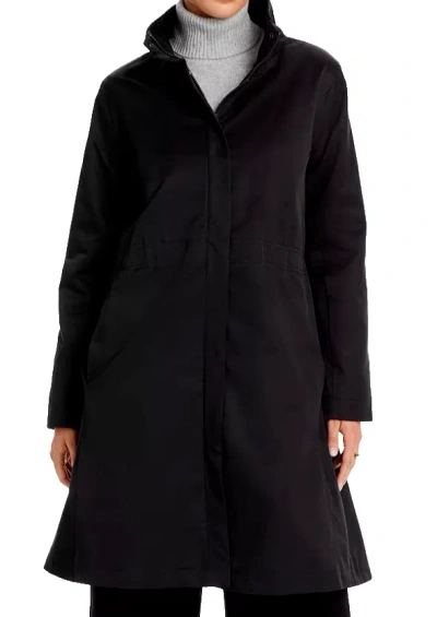 Pre-owned Eileen Fisher Stand Collar Fleece Lined Org Cotton / Nylon Coat Black Sz Mnwt