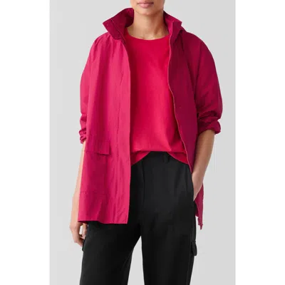 Eileen Fisher Light Cotton Nylon Stand Collar Jacket In Pink