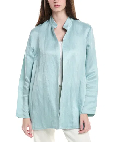 Eileen Fisher Stand Collar Linen & Silk Blend Jacket In Blue