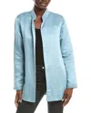 Eileen Fisher Stand Collar Linen & Silk-blend Long Jacket In Blue
