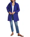 Eileen Fisher Stand Collar Hidden Hood Organic Cotton Blend Coat In Blue