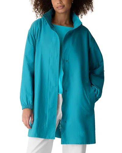 Eileen Fisher Stand Collar Long Coat In Blue