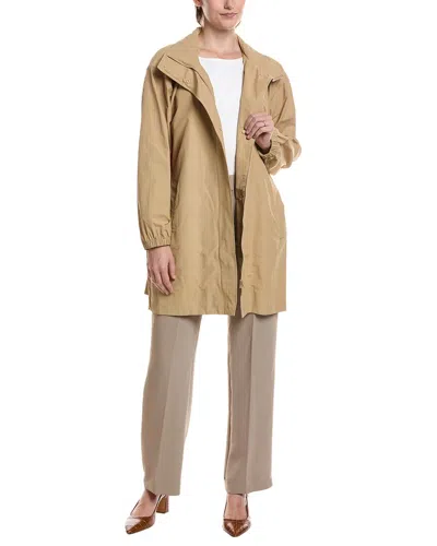 Eileen Fisher Stand Collar Long Coat In Brown