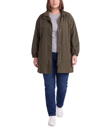 Eileen Fisher Stand Collar Long Coat In Green