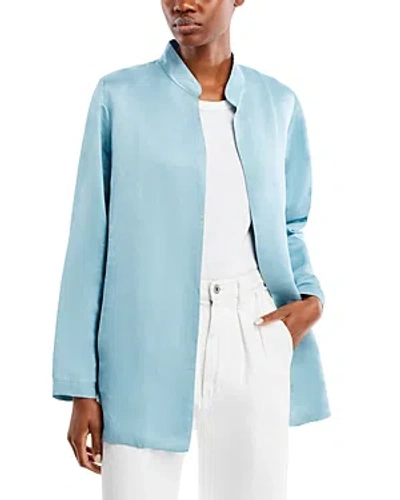 Eileen Fisher Stand Collar Organic Linen & Silk Jacket In Seafoam