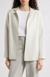 Eileen Fisher Stand Collar Long Jacket Quilted Silk In White