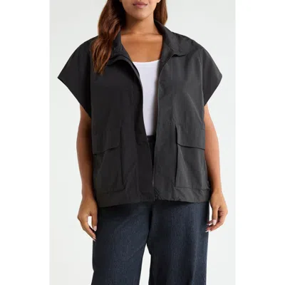 Eileen Fisher Stand Collar Organic Cotton & Recycled Nylon Vest In Gray