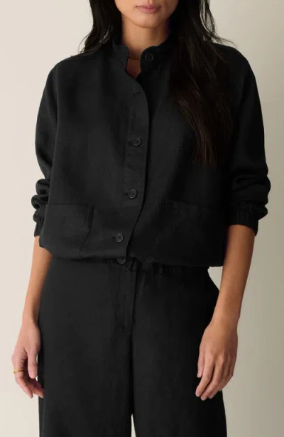 Eileen Fisher Stand Collar Organic Linen Jacket In Black