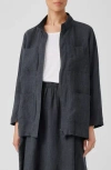 Eileen Fisher Stand Collar Organic Linen Jacket In Graphite