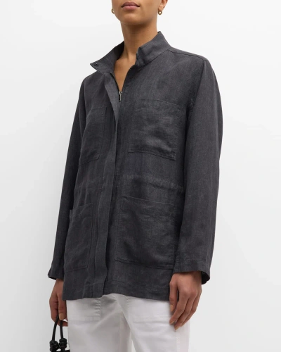 Eileen Fisher Stand-collar Organic Linen Jacket In Graphite