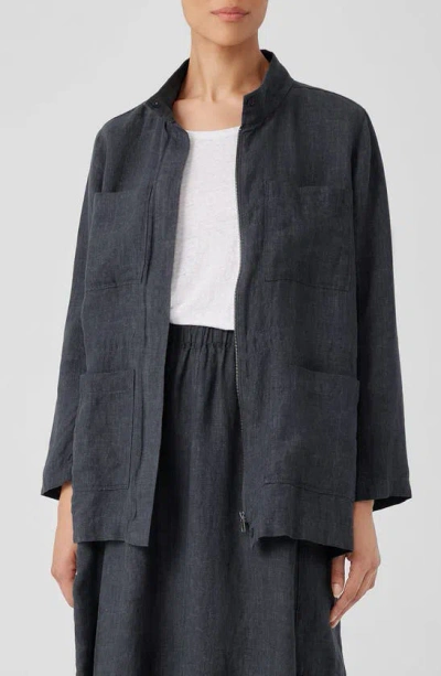 Eileen Fisher Stand Collar Organic Linen Jacket In Graphite