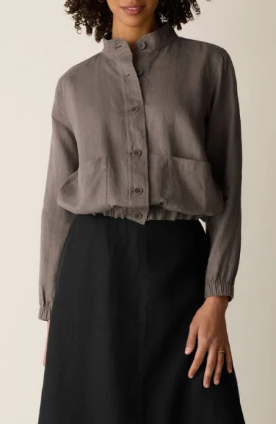 Eileen Fisher Stand Collar Organic Linen Jacket In Gray