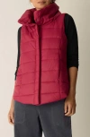 Eileen Fisher Eggshell Recycled Nylon Stand Collar Vest In Red