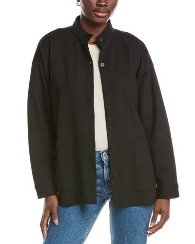 Eileen Fisher Stand Collar Shirt Jacket In Black