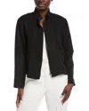 Eileen Fisher Stand Collar Silk & Linen-blend Jacket In Black