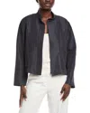 Eileen Fisher Stand Collar Silk & Linen-blend Jacket In Blue
