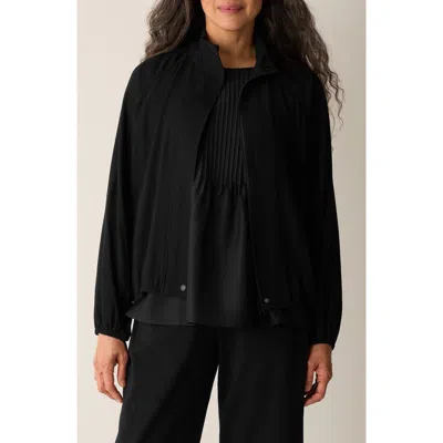 Eileen Fisher Stand Collar Silk Jacket In Black