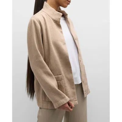 Eileen Fisher Stand Collar Snap Front Jacket In Wheat In Gold