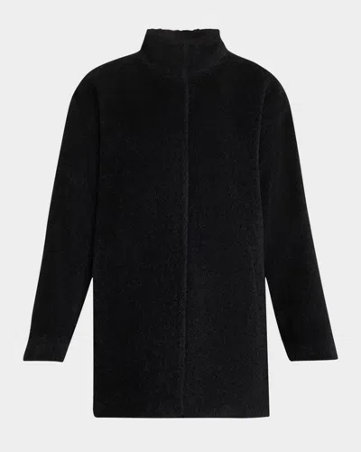 Eileen Fisher Stand-collar Suri Alpaca Wool Coat In Black