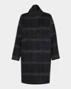 Eileen Fisher Stand-collar Windowpane Luxe Alpaca Coat In Black