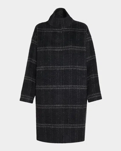 Eileen Fisher Stand-collar Windowpane Luxe Alpaca Coat In Gray