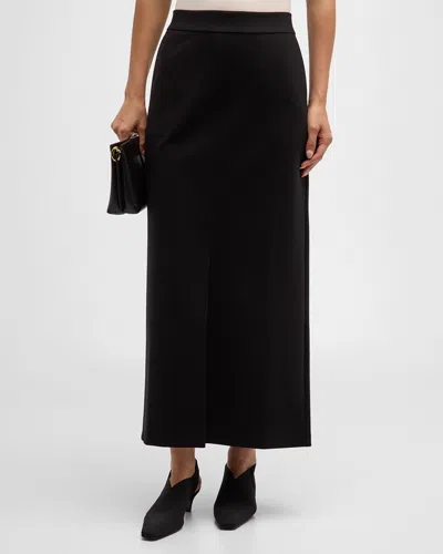 Eileen Fisher Straight Front-slit Flex Ponte Maxi Skirt In Black