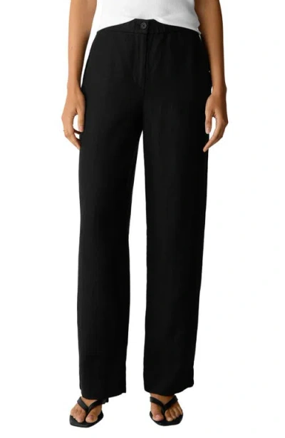 Eileen Fisher Straight Ankle Pleated Pant In Black
