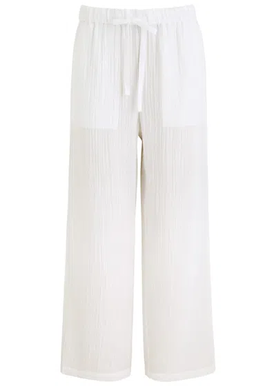 Eileen Fisher Straight-leg Seersucker Trousers In White