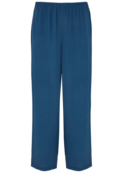Eileen Fisher Straight-leg Silk-georgette Trousers In Blue