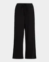 Eileen Fisher Organic Cotton Blend Ankle Wide Leg Drawstring Pants In Black