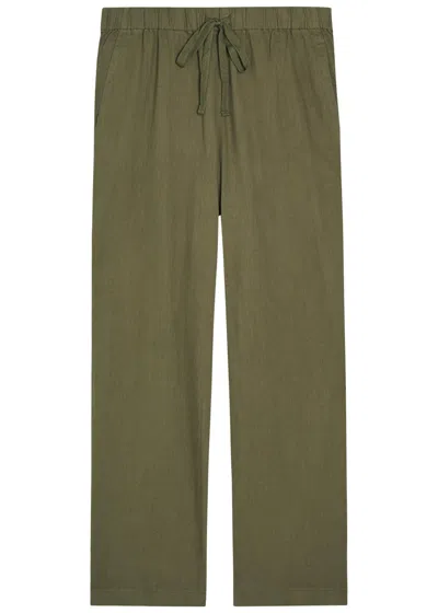 Eileen Fisher Straight-leg Cotton And Linen-blend Trousers In Olive