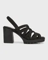 Eileen Fisher Strappy Suede Caged Slingback Sandals In Black