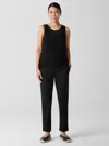 Eileen Fisher Stretch Cotton Twill Tapered Trouser Pant In Black