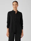 Eileen Fisher Stretch Jersey Knit Band Collar Shirt In Black