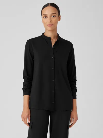 Eileen Fisher Stretch Jersey Knit Band Collar Shirt In Black