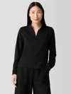 Eileen Fisher Stretch Jersey Knit Band Collar Top In Black