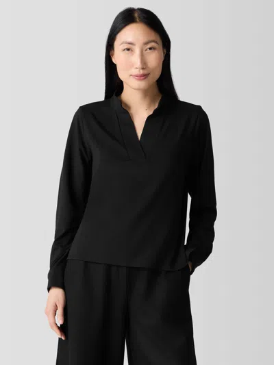 Eileen Fisher Stretch Jersey Knit Band Collar Top In Black