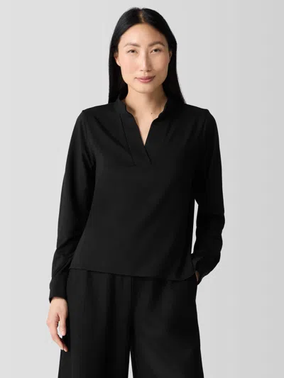 Eileen Fisher Stretch Jersey Knit Band Collar Top In Black