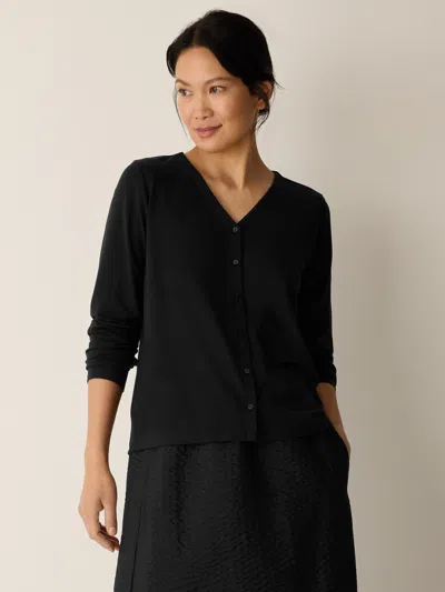 Eileen Fisher Stretch Jersey Knit Button-front Top In Black