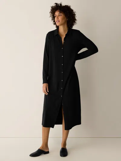 Eileen Fisher Stretch Jersey Knit Classic Collar Oval Dress In Black