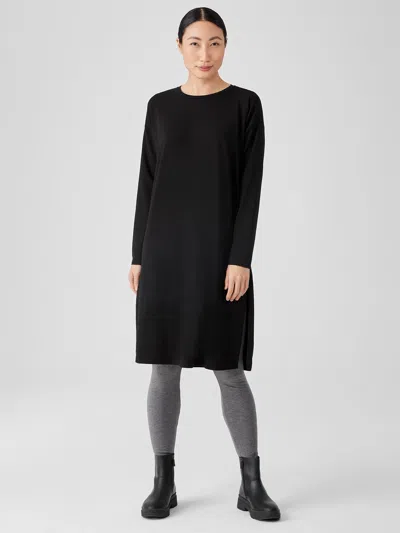 Eileen Fisher Stretch Jersey Knit Crew Neck Dress In Black