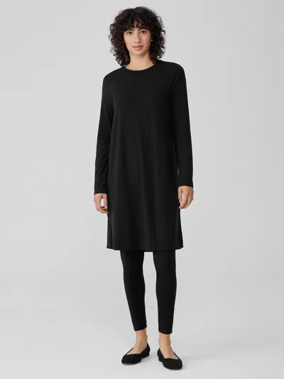 Eileen Fisher Stretch Jersey Knit Crew Neck Dress In Black