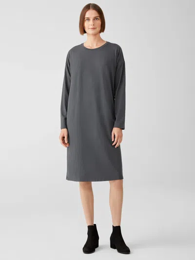 Eileen Fisher Stretch Jersey Knit Crew Neck Dress In Gray