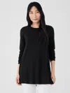 Eileen Fisher Stretch Jersey Knit Crew Neck Long Top In Black