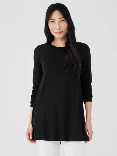 Eileen Fisher Stretch Jersey Knit Crew Neck Long Top In Black