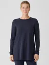 Eileen Fisher Stretch Jersey Knit Crew Neck Long Top In Blue