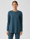 Eileen Fisher Stretch Jersey Knit Crew Neck Long Top In Blue
